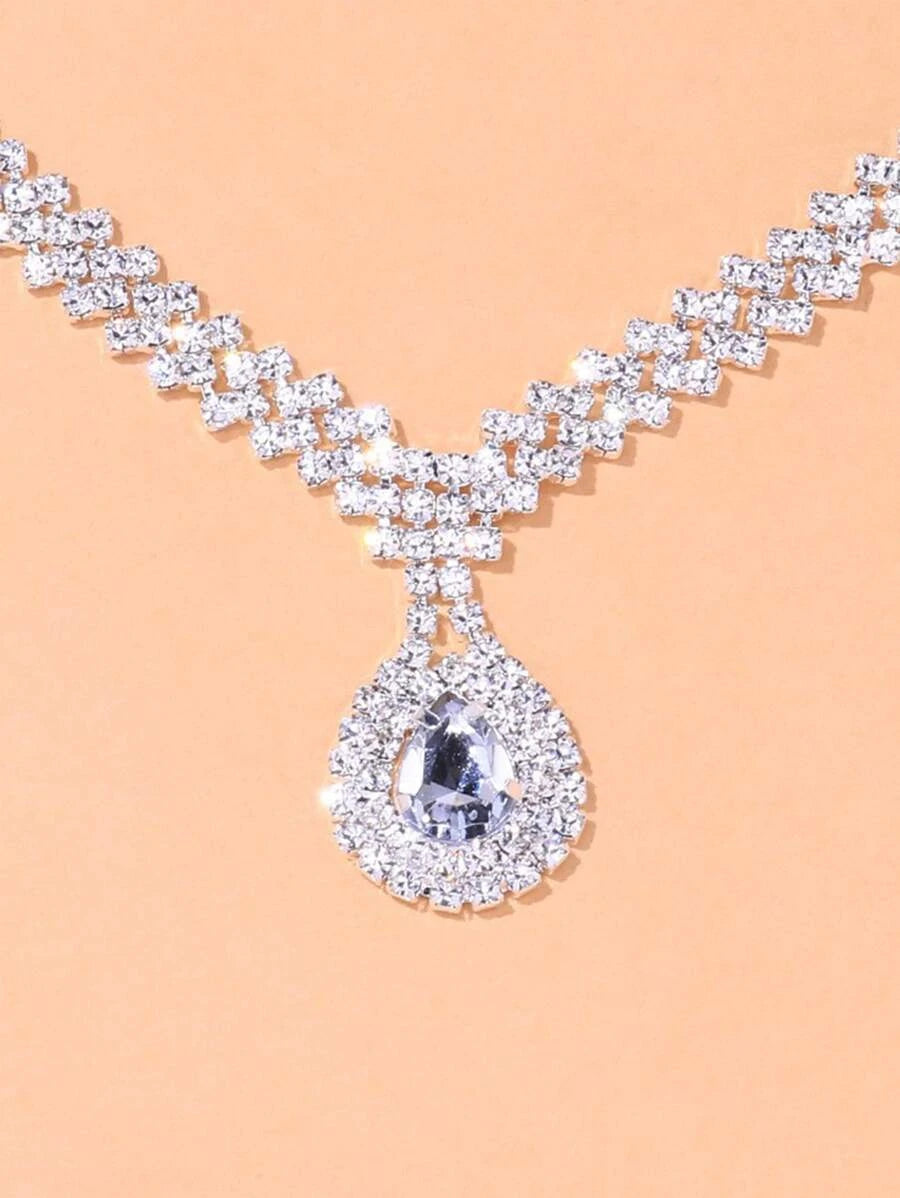 Ruby Drop Star Zircon Necklace Set – Elegant Bridal Jewelry Set