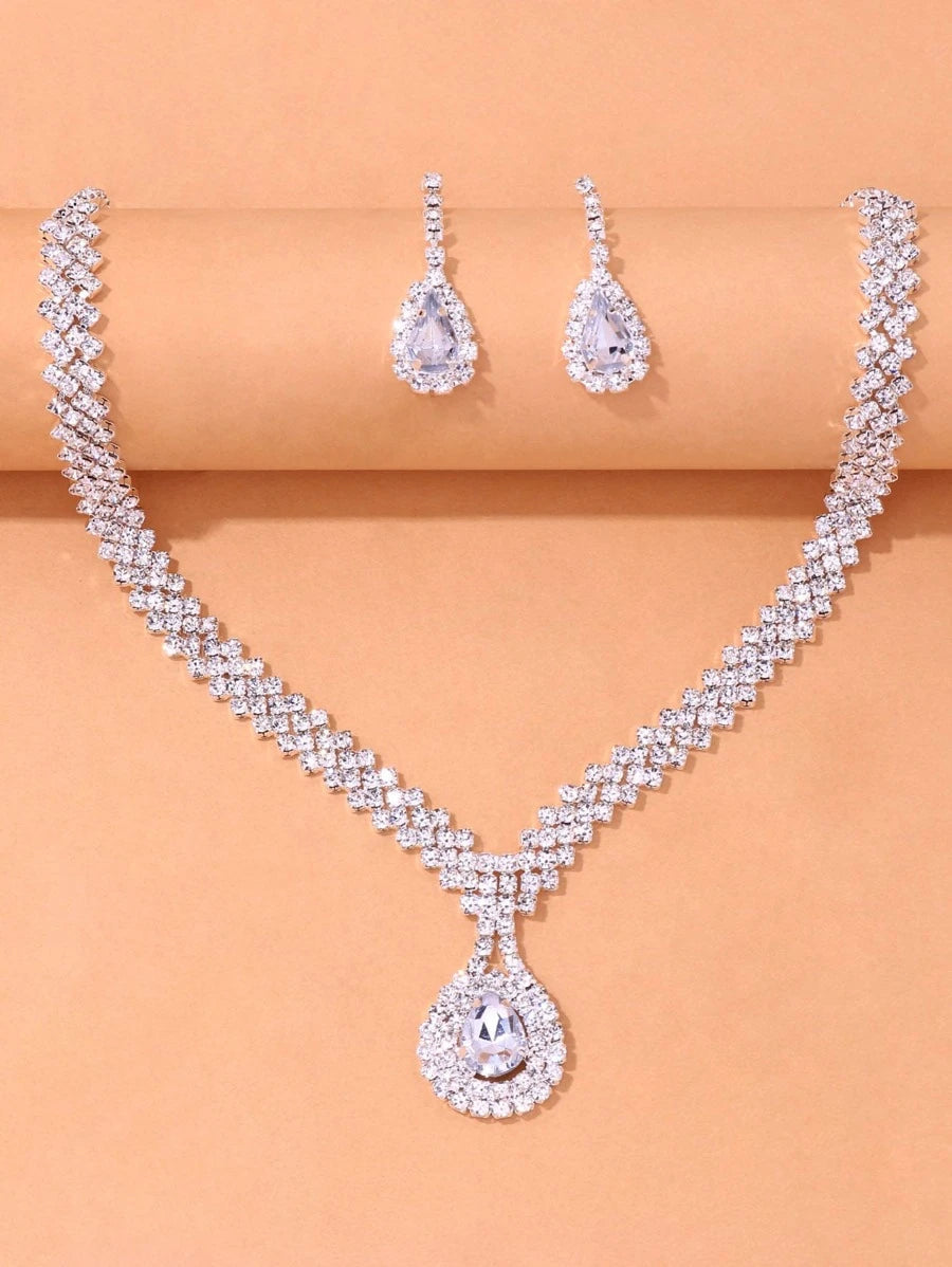 Ruby Drop Star Zircon Necklace Set – Elegant Bridal Jewelry Set