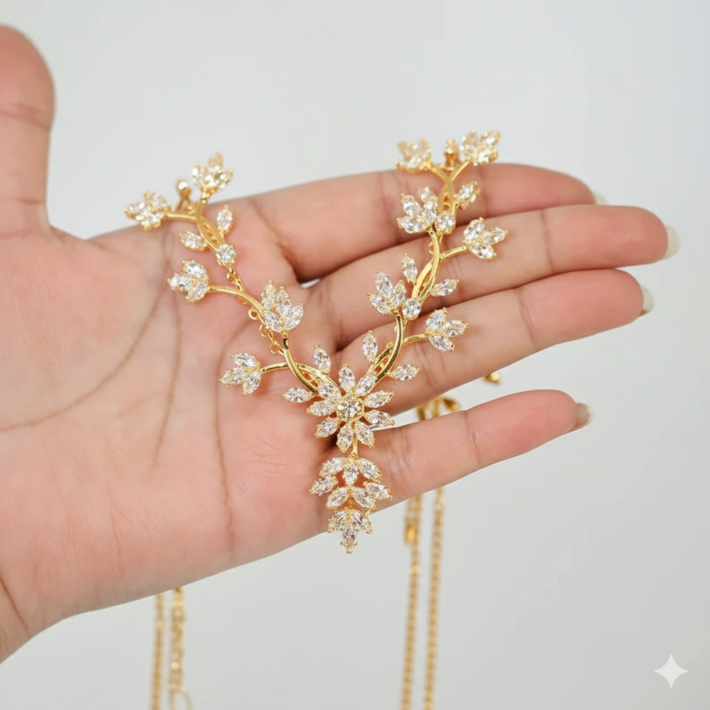 Golden Marquise Floral Jewellery Set.