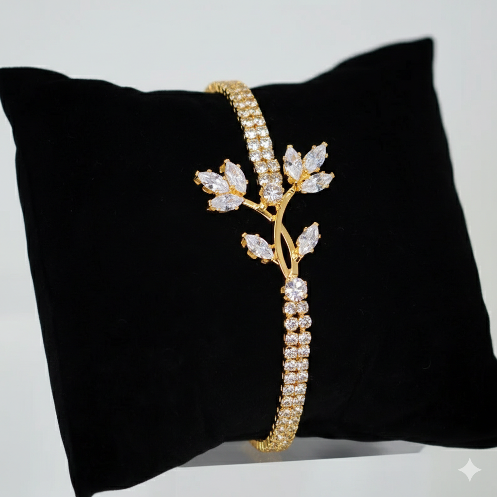 Golden Marquise Floral Jewellery Set.