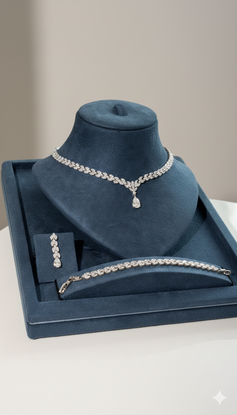Luxury Marquise-Cut Zircon Bridal Necklace Set with Matching Accessories