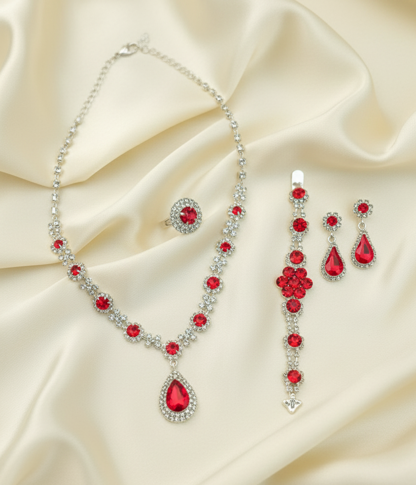 Black Elegant Ruby & Crystal Zircon Diamond Jewelry Set