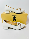 Classic White Buckle Detail Low-Heel Pumps