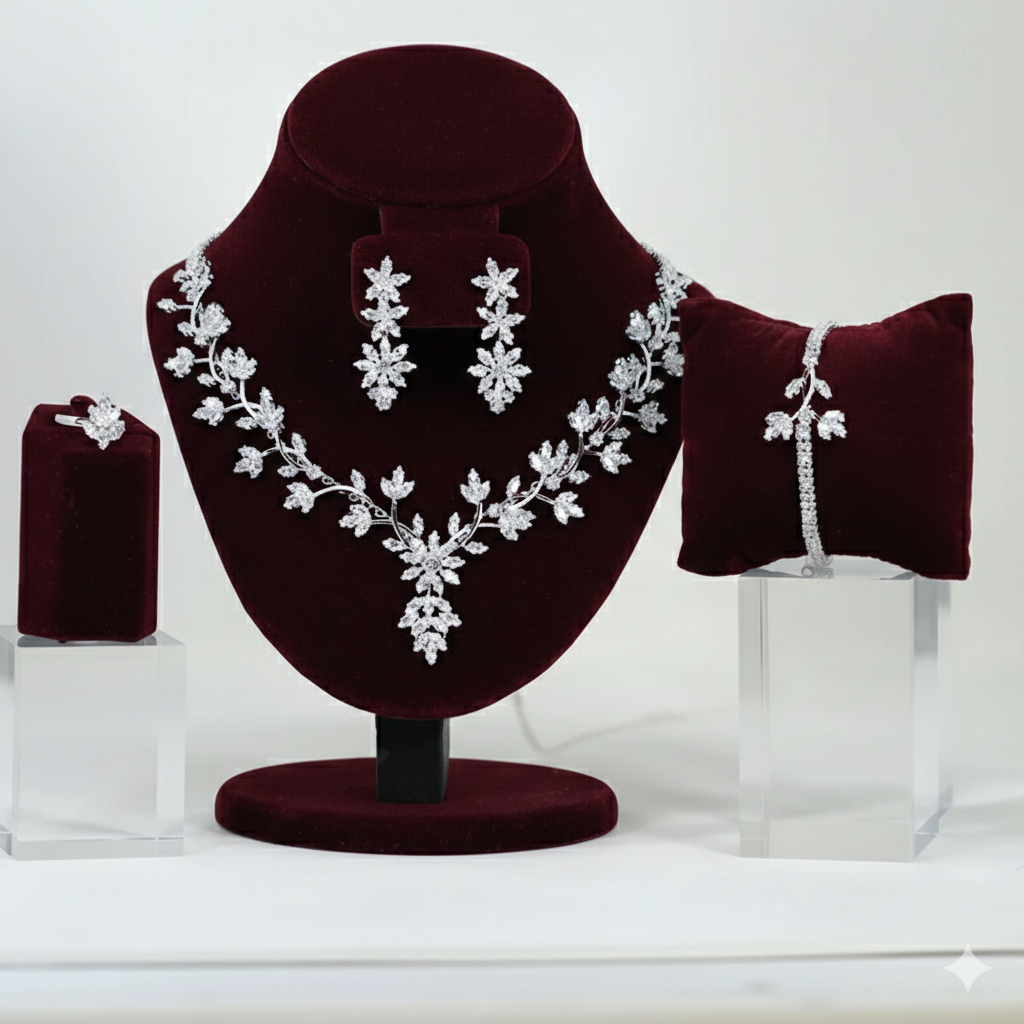 Zircon Statement Necklace Set with Matching Ring, Bracelet & Earrings
