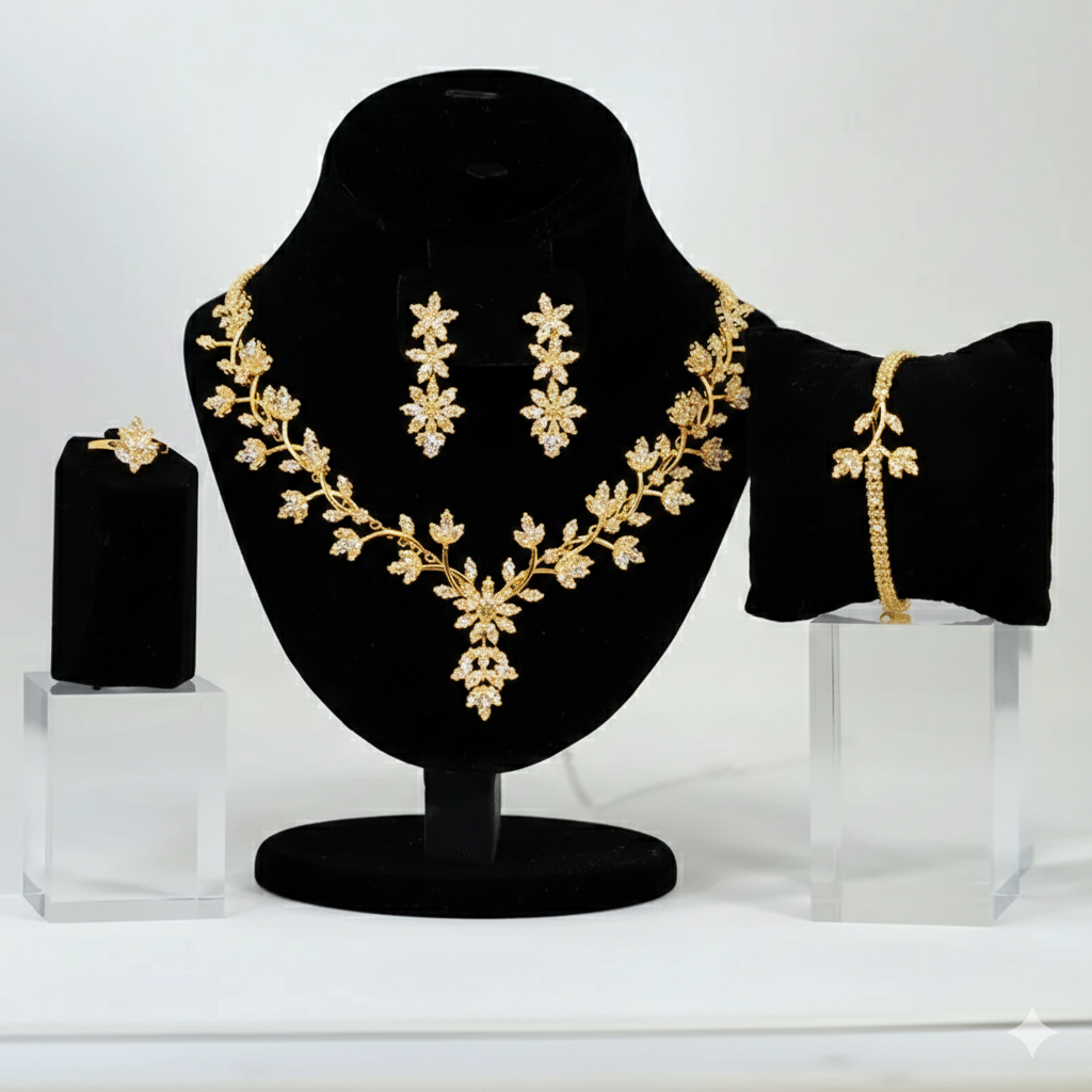 Golden Marquise Floral Jewellery Set.