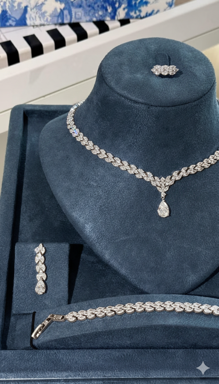 Luxury Marquise-Cut Zircon Bridal Necklace Set with Matching Accessories