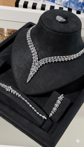 V-Shaped Zircon Statement Necklace Set with Matching Ring, Bracelet & Earrings