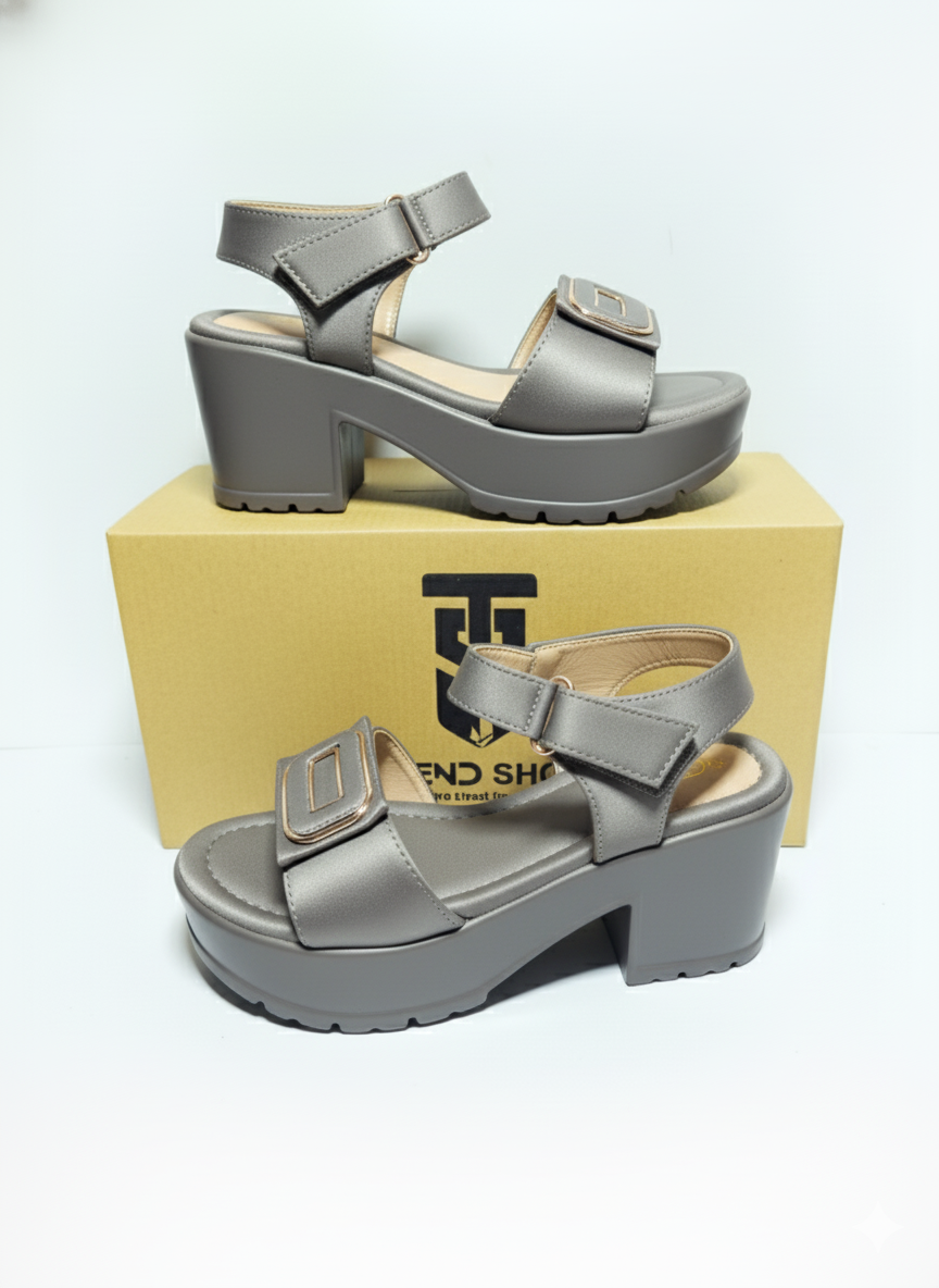 Chic Black Platform Sandals with Gold Buckle Detail