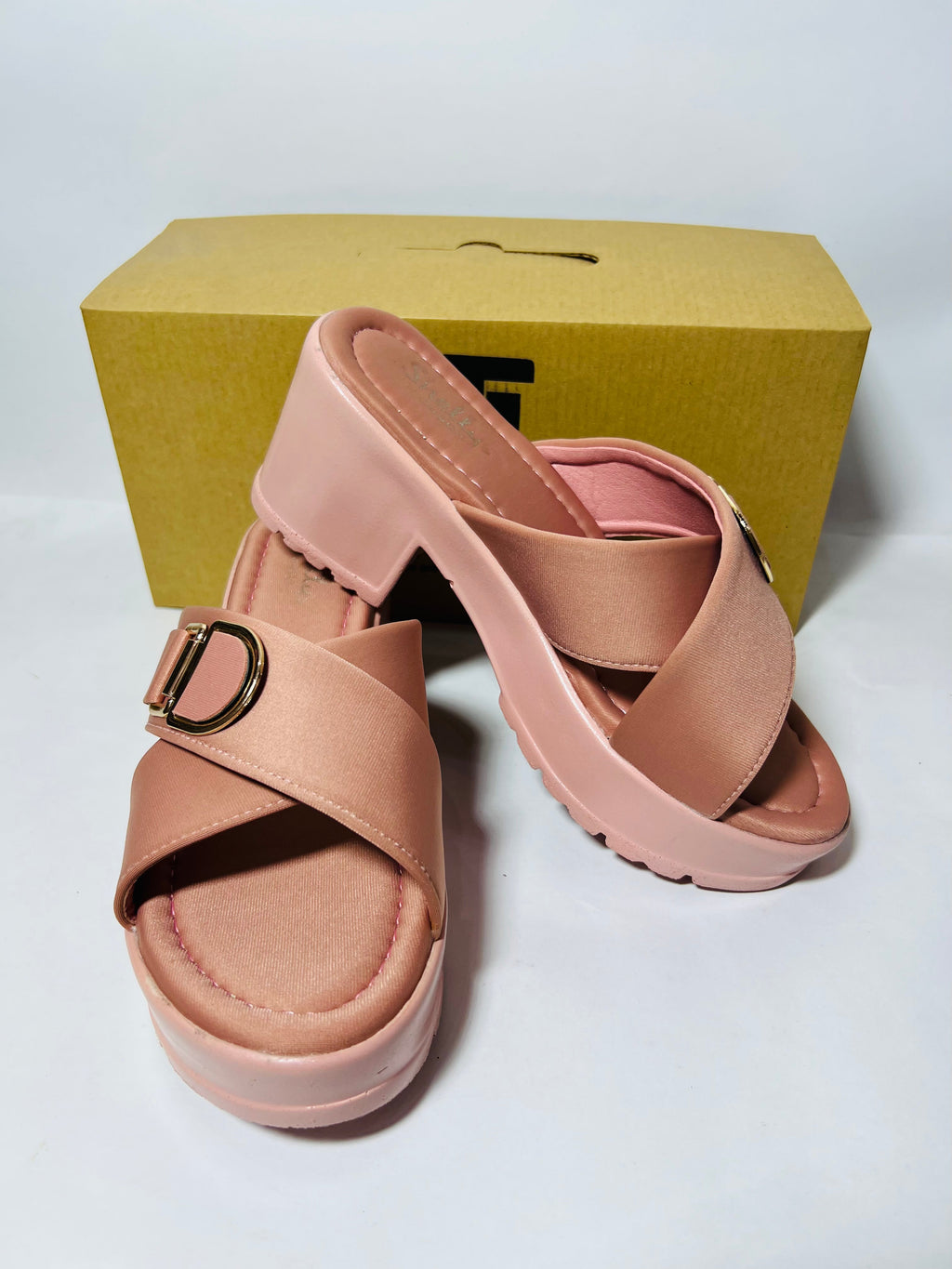 Chunky Pink Platform Slides with Buckle Detail