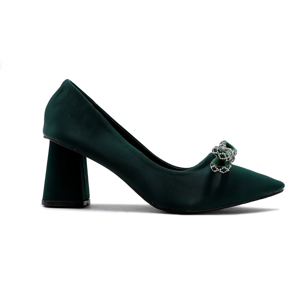 Z Elegant Satin Pointed-Toe Heels with Rhinestone Bow.