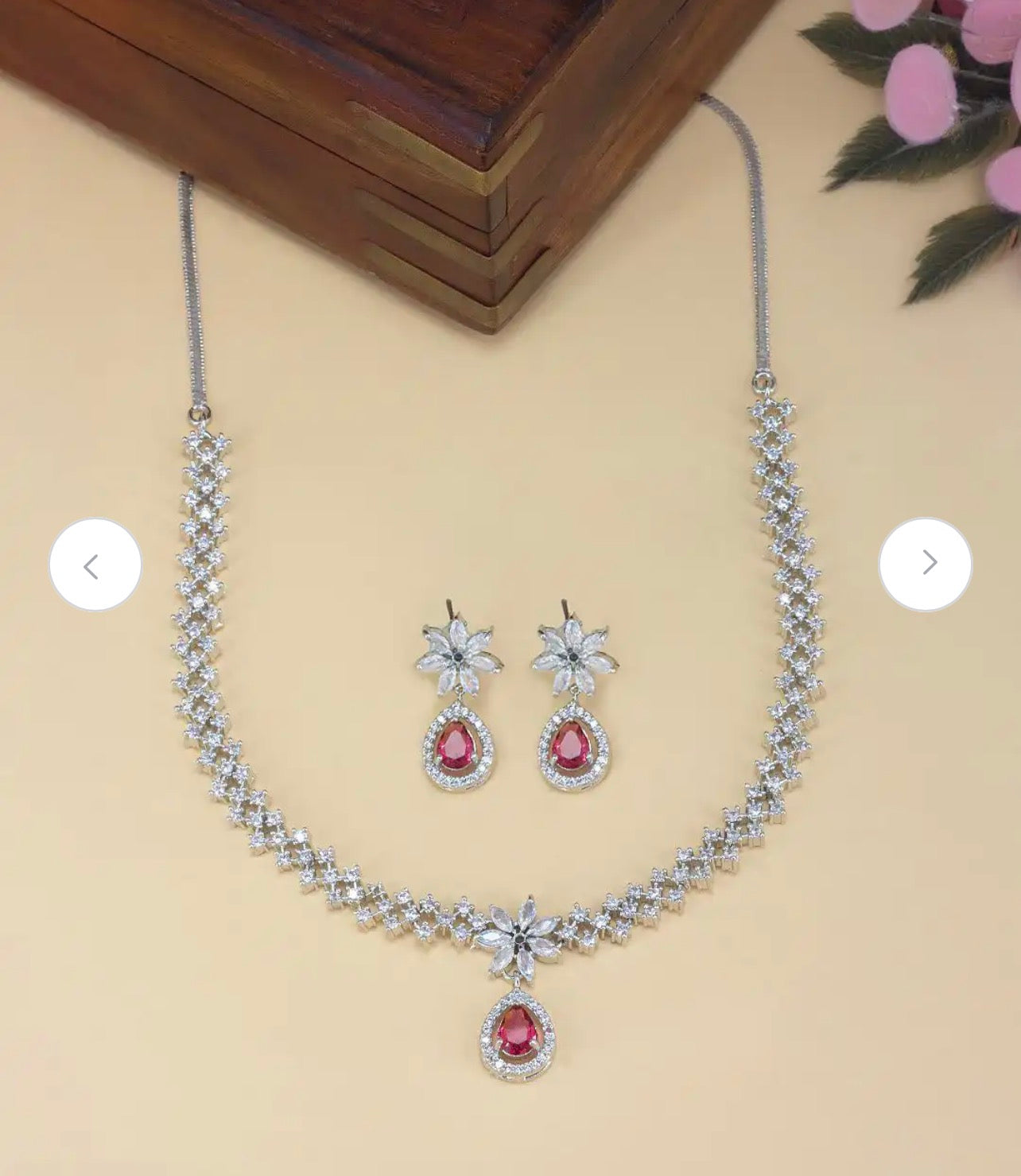 Ruby Drop Star Zircon Necklace Set – Elegant Bridal Jewelry Set