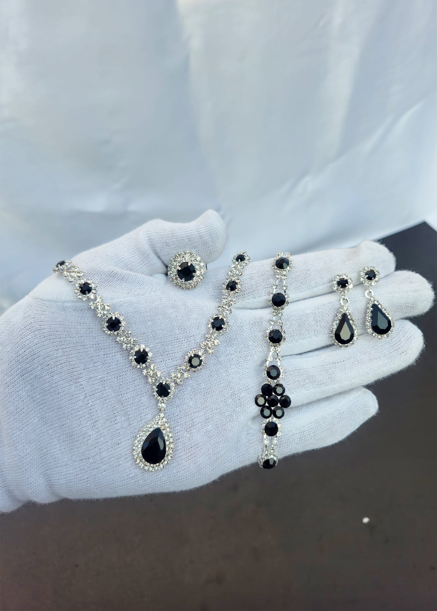 Black Elegant Ruby & Crystal Zircon Diamond Jewelry Set