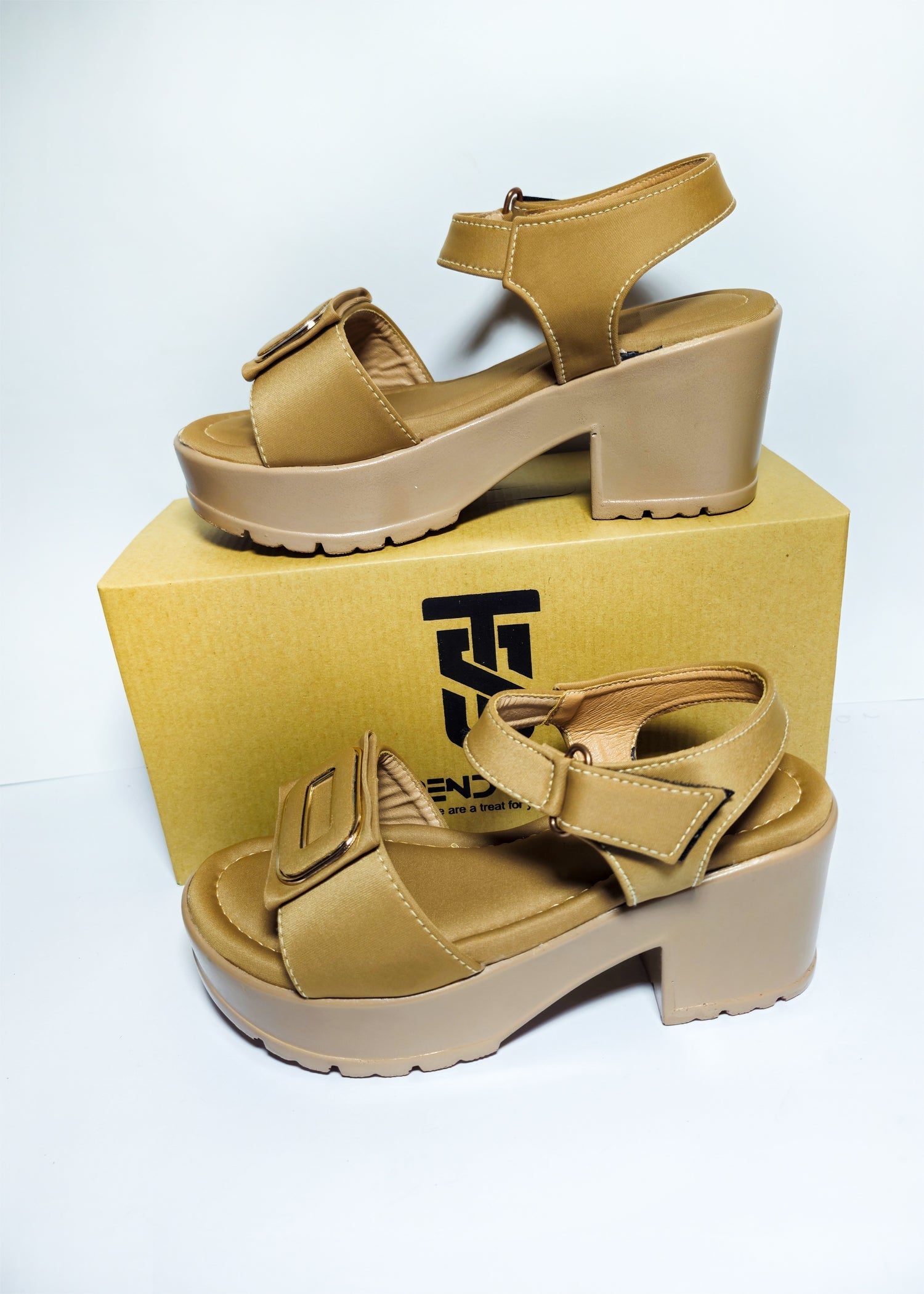 Chic Black Platform Sandals with Gold Buckle Detail