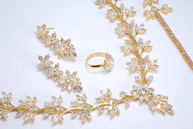 Zircon Statement Necklace Set with Matching Ring, Bracelet & Earrings