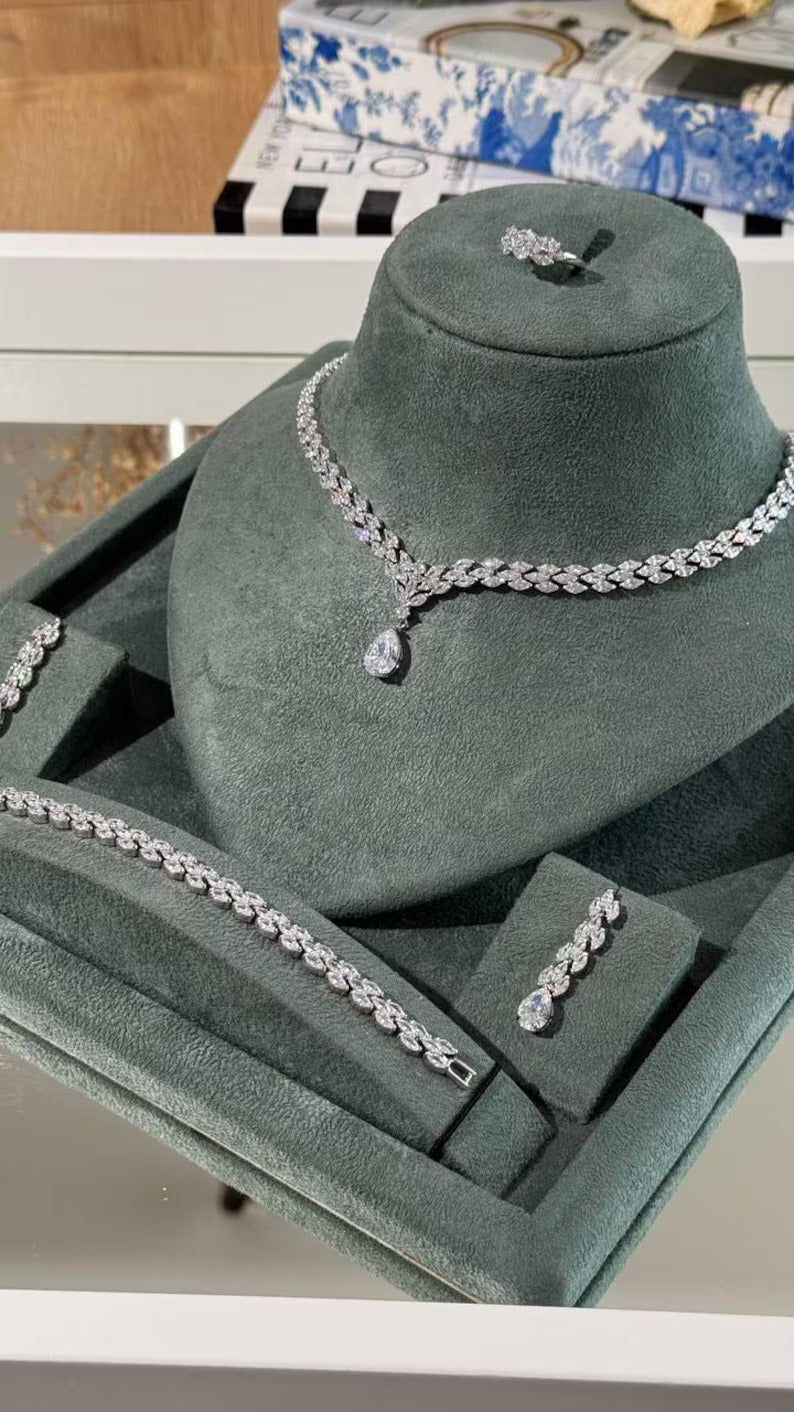 Luxury Marquise-Cut Zircon Bridal Necklace Set with Matching Accessories