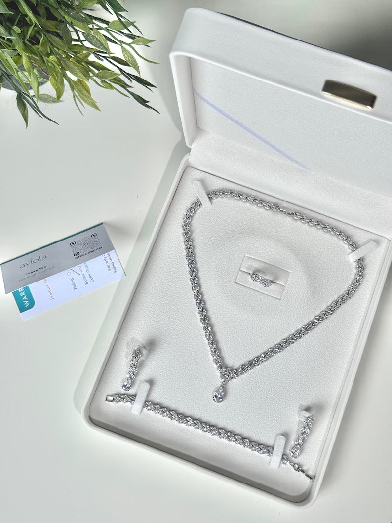 Luxury Marquise-Cut Zircon Bridal Necklace Set with Matching Accessories